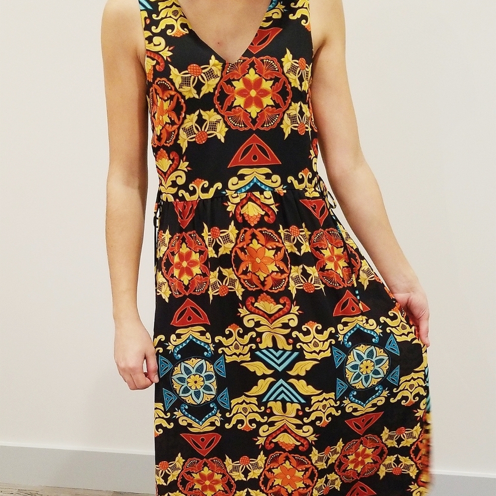 H&M Midi Dress Multicolored Print Size 2 - image 5